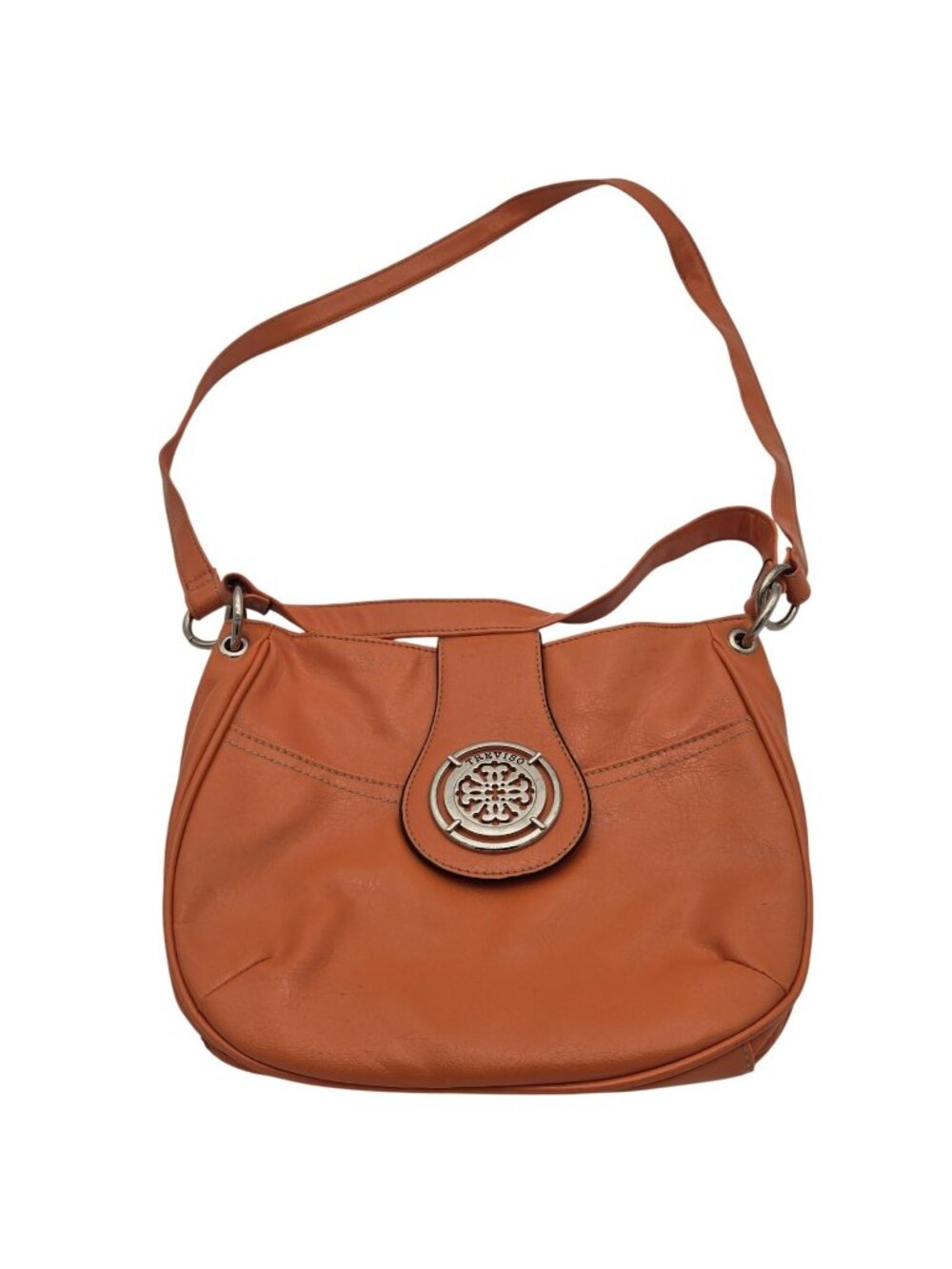 Treviso Orange Leather Crossbody Shoulder Bag With Logo Closure 10x9in